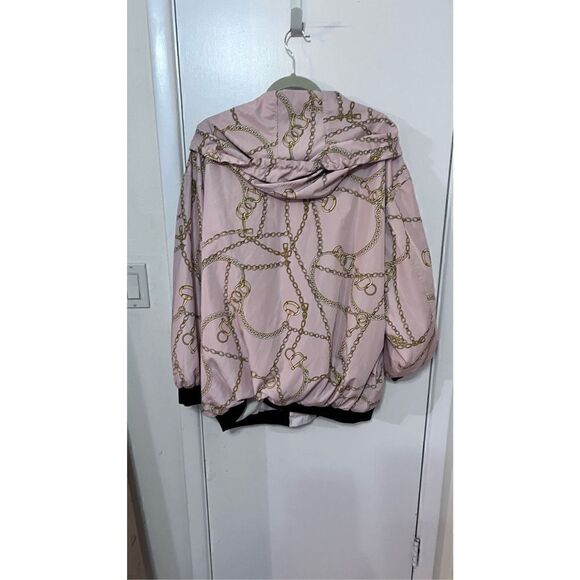 MNG MANGO WOMEN'S CHAIN PRINT STREET WEAR PREPPY HOODY JACKET LIGHT PINK SZ XL - Picture 6 of 10